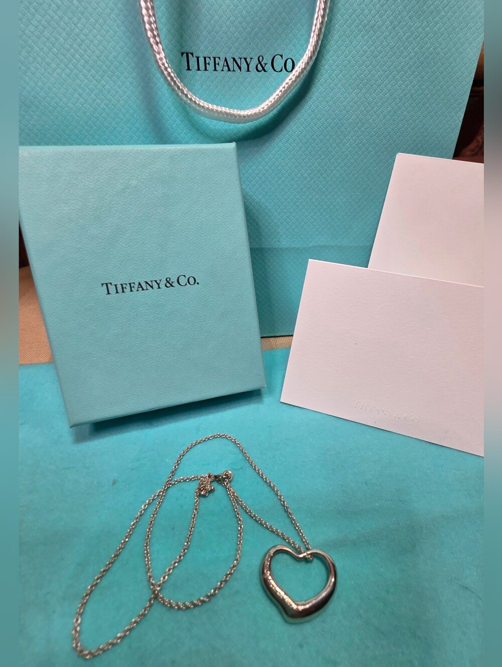 AUTHENTIC TIFFANY & CO ELSA PERETTI STERLING SILVER HEART PENDANT AND CHAIN